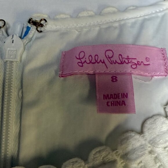 Lilly Pulitzer Pearl Dress Blue Flamingo Print Women’s Size 8 EUC - Picture 6 of 11